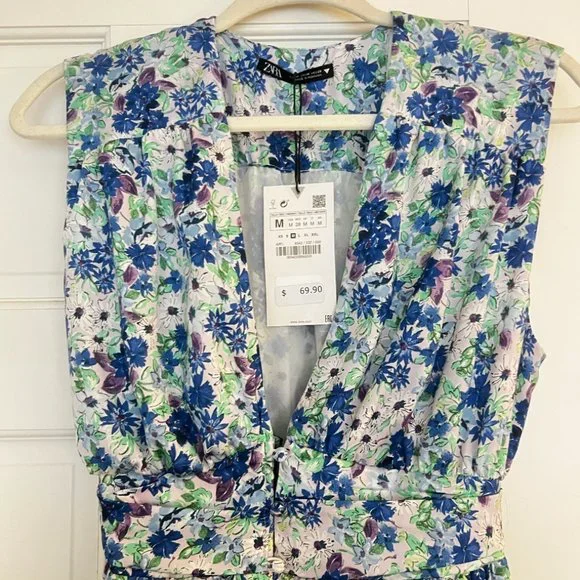 Zara Blue Green Floral Maxi Dress - Picture 2 of 3